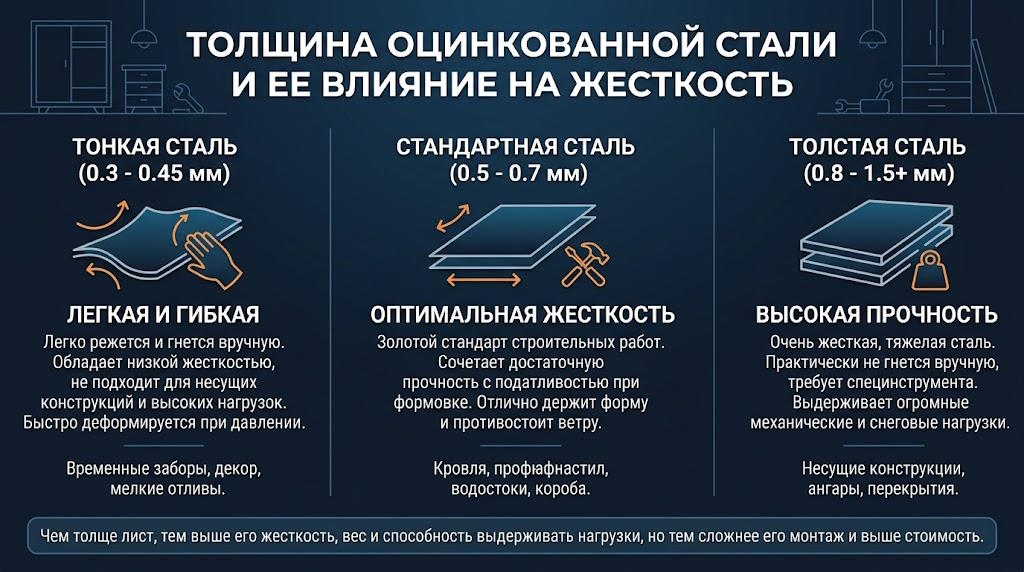 Как выбрать толщину оцинкованного листа для строительных работ